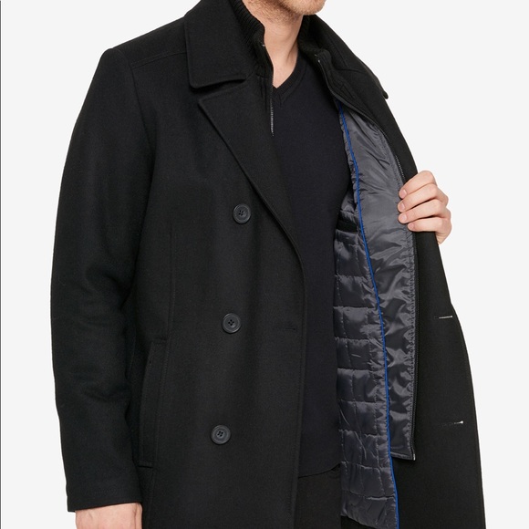 2017 Uk Kenneth Cole New York Blueberry Pea Coats For Women Lyst Kenneth Cole Reaction Doubleted Woolblend Pea Coat In Black
